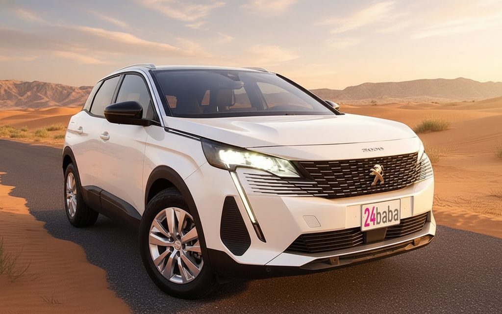 Peugeot 3008 2025 White front view with headlights – rental in Dubai