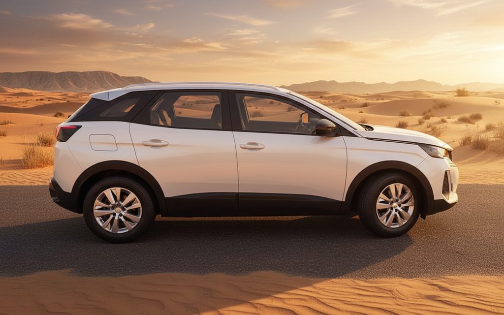Peugeot 3008 2025 White side profile – rental in Dubai
