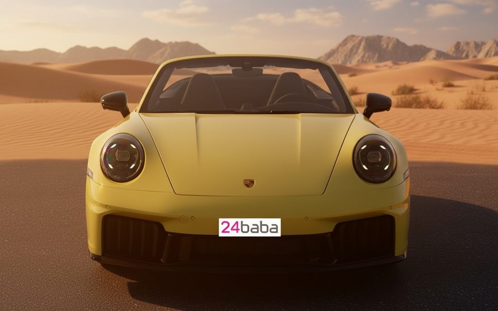 Porsche 911 2025 Yellow front view with headlights