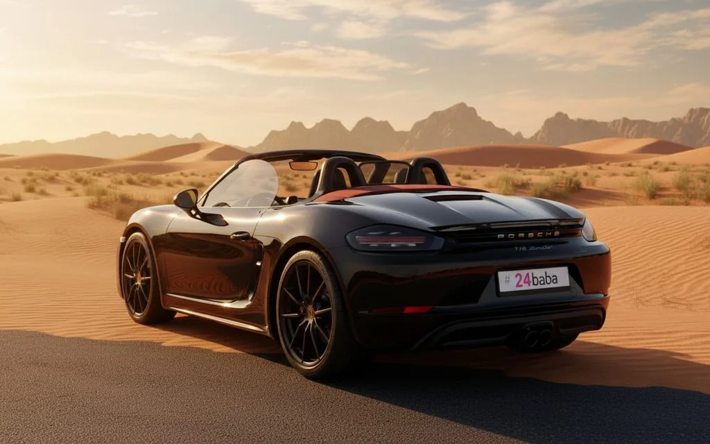 Porsche Boxster 2024 Black rear view showing taillights