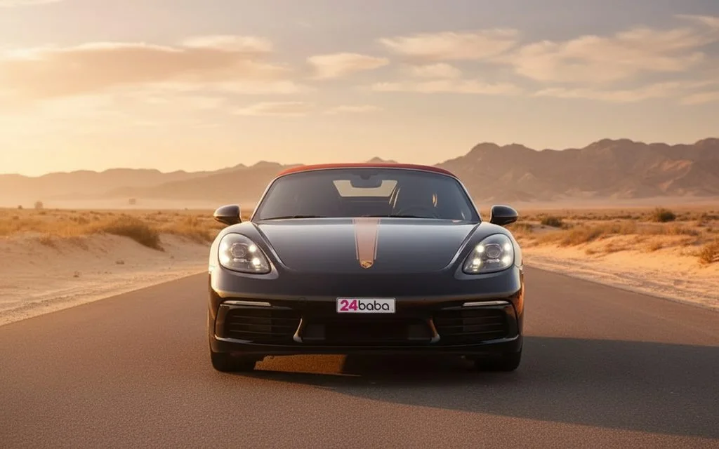 Porsche Boxster 2024 Black front view with headlights