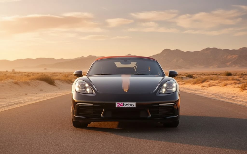 Porsche Boxster 2024 Black front view with headlights