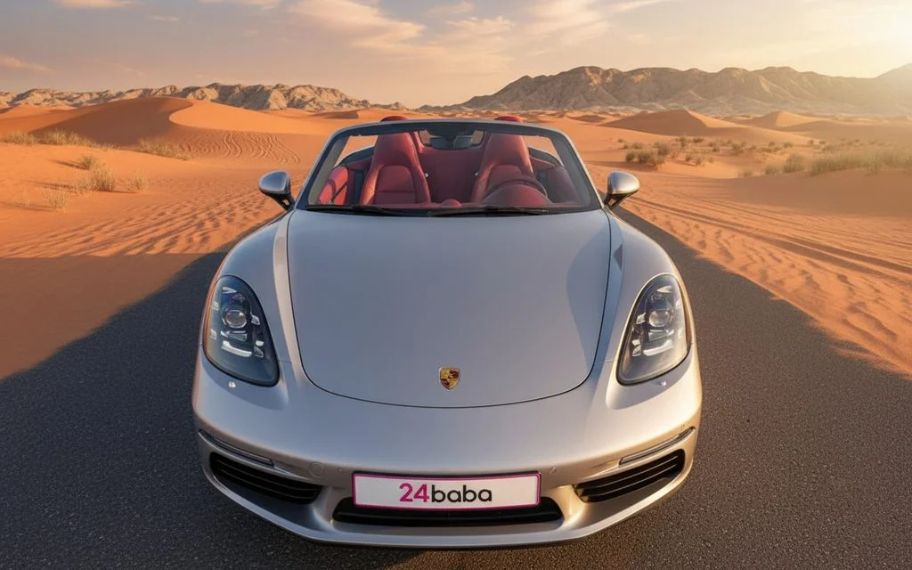 Porsche Boxster 2024 Silver front view with headlights