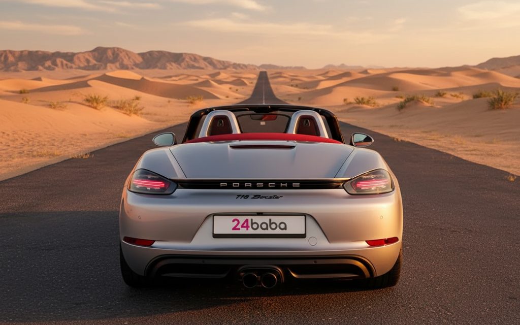 Porsche Boxster 2024 Silver rear view showing taillights
