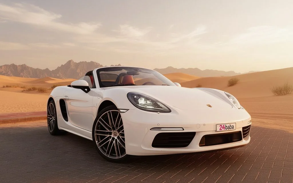 Porsche Boxster 2024 White front view with headlights