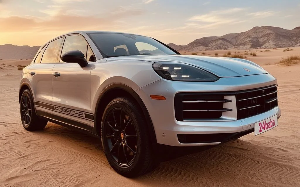 Porsche Cayenne 2024 Silver front view with headlights