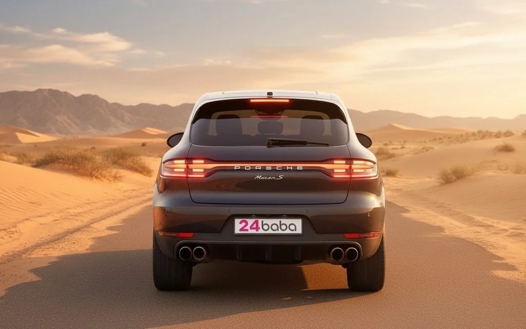 Porsche Macan 2023 Black rear view showing taillights