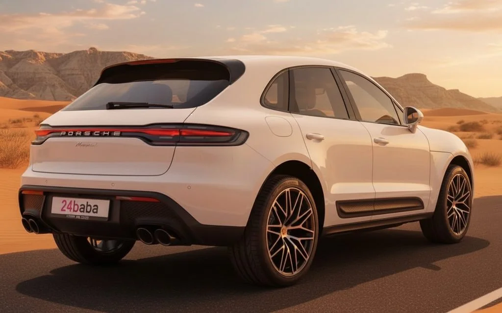 Porsche Macan 2024 White rear view showing taillights