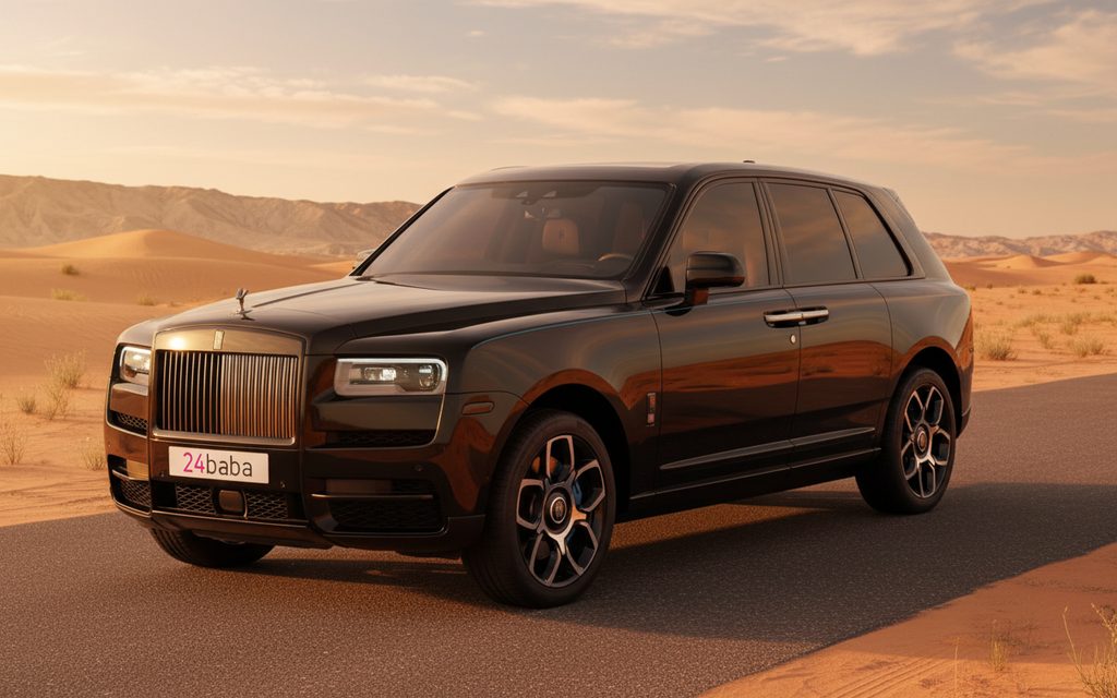 RollsRoyce Cullinan 2024 Black front view with headlights