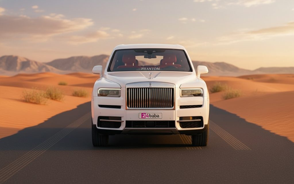 RollsRoyce Cullinan 2023 White front view with headlights – rental in Dubai
