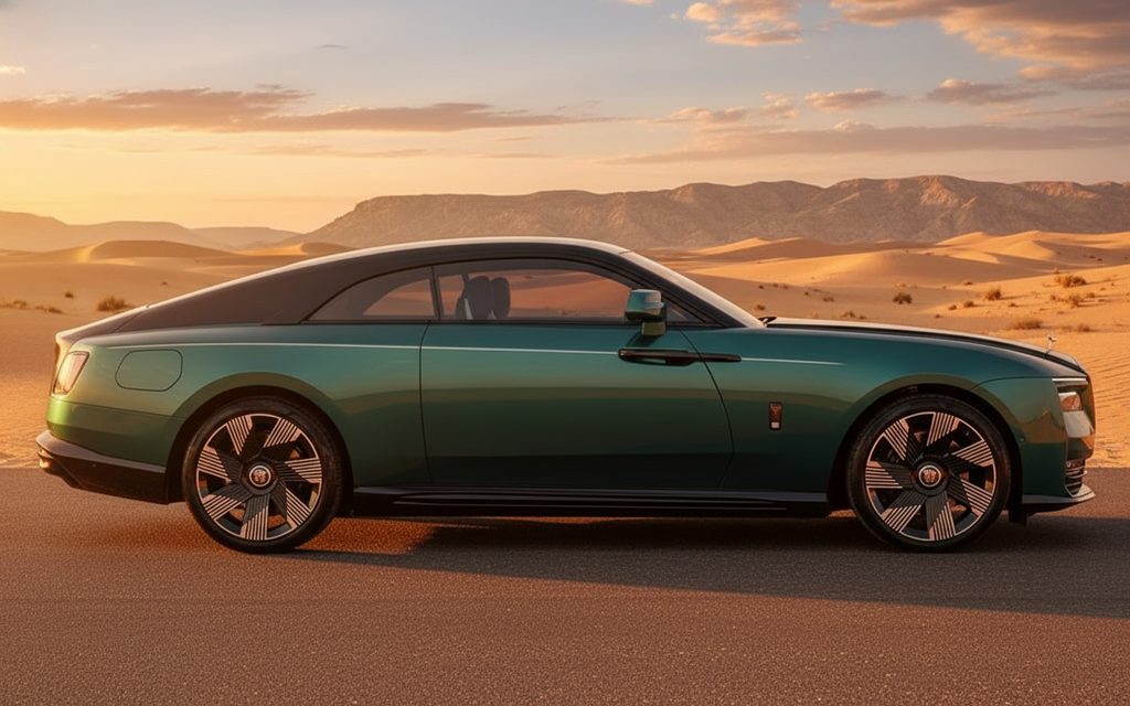 RollsRoyce Spectre 2025 Green side profile – rental in Dubai