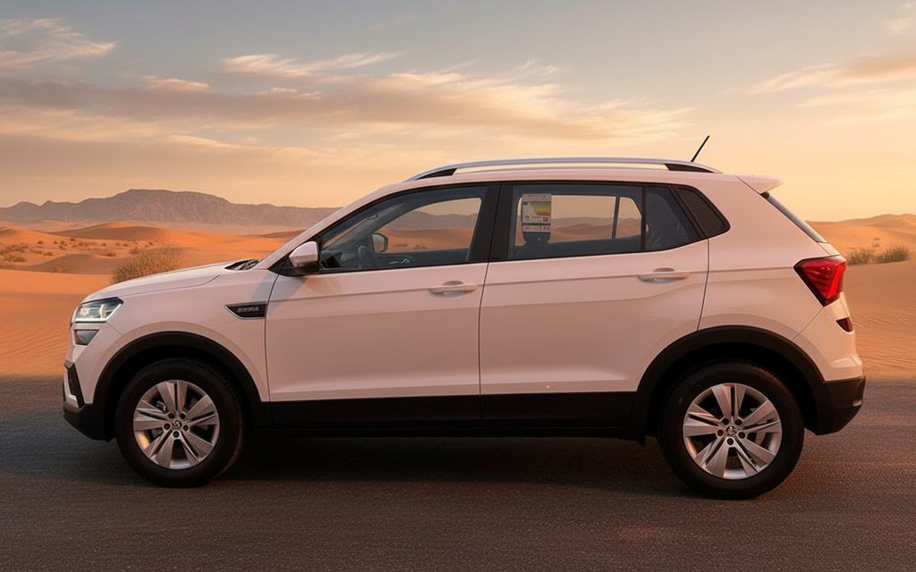 Skoda Kushaq 2023 White side profile – rental in Dubai