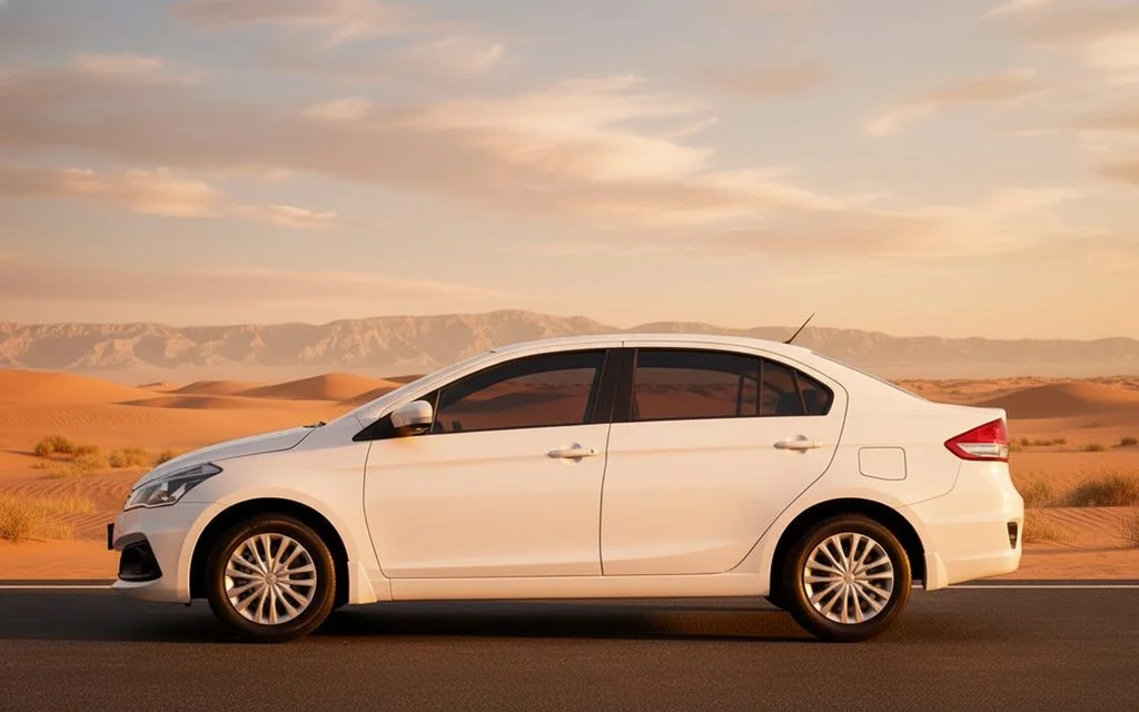 Suzuki Ciaz 2023 White side profile – rental in Dubai