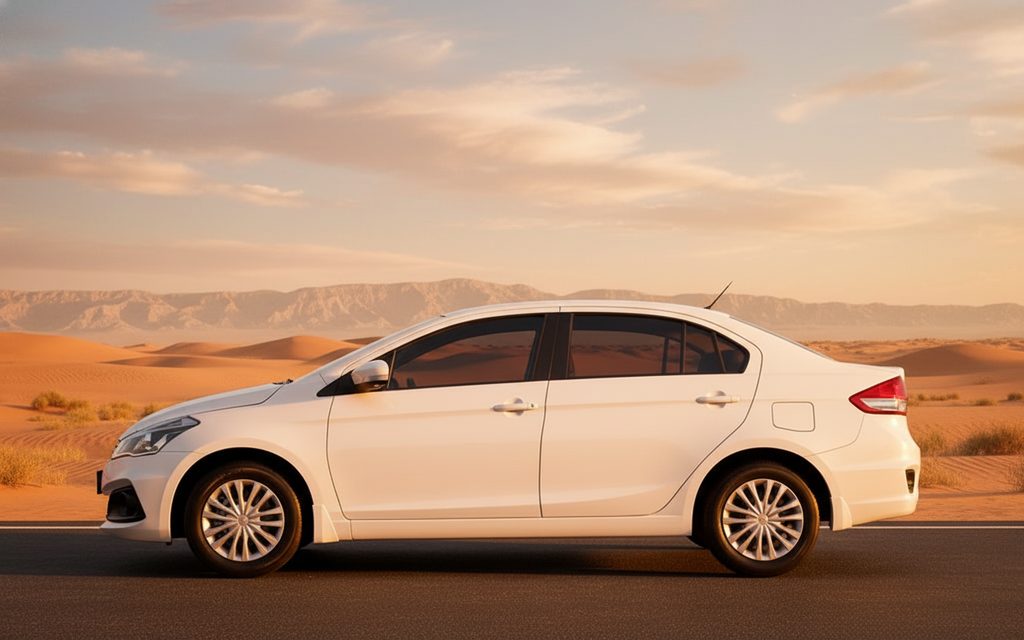 Suzuki Ciaz 2023 White side profile – rental in Dubai