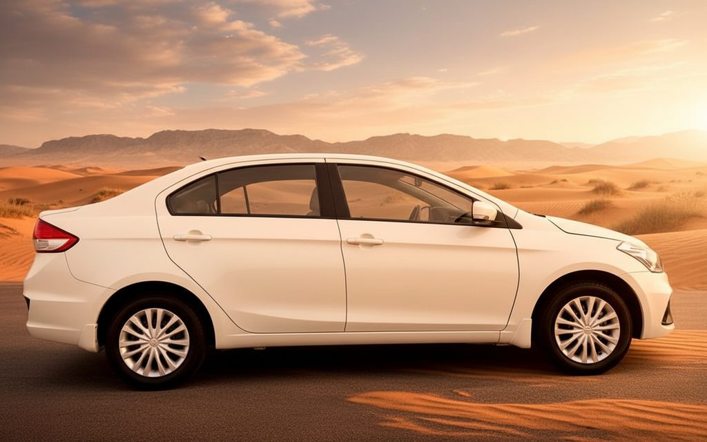 Suzuki Ciaz 2023 White side profile – rental in Dubai