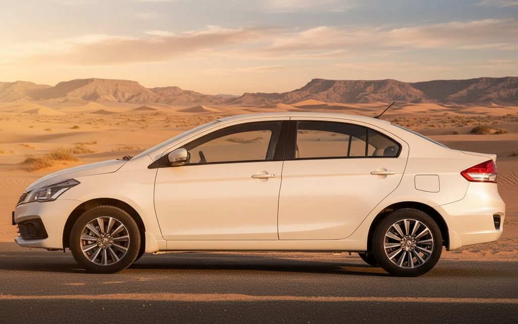 Suzuki Ciaz 2025 White side profile – rental in Dubai