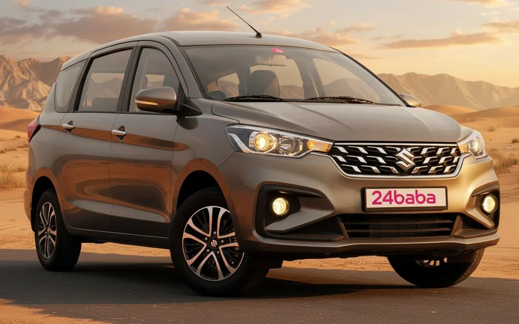 Suzuki Ertiga 2024 Grey front view with headlights – rental in Dubai