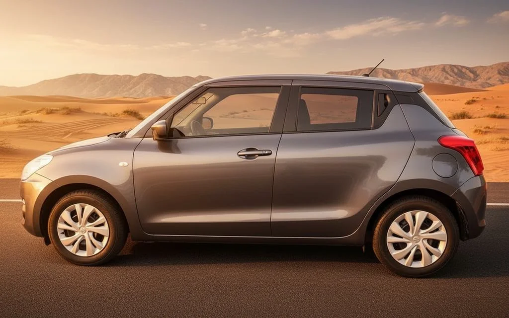 Suzuki Swift 2022 Grey side profile – rental in Dubai