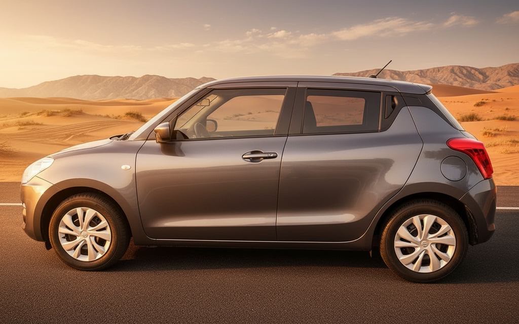 Suzuki Swift 2022 Grey side profile – rental in Dubai