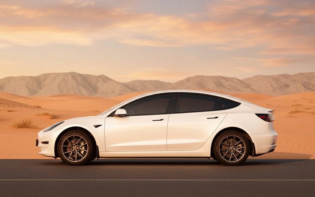 Tesla Model3 2023 White side profile – rental in Dubai