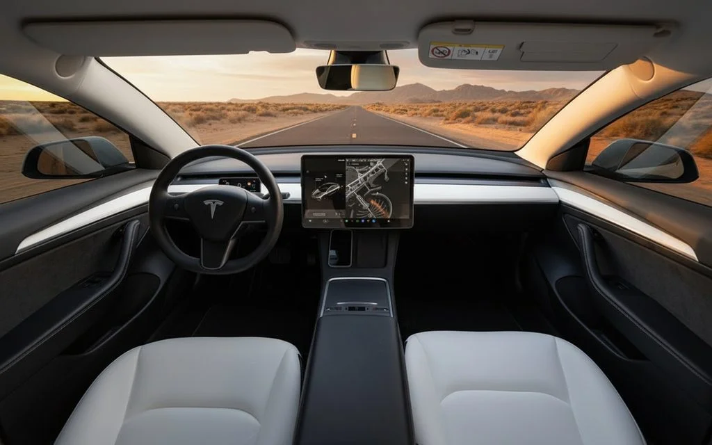 Tesla Model3 2023 interior view showing trim – rental in Dubai
