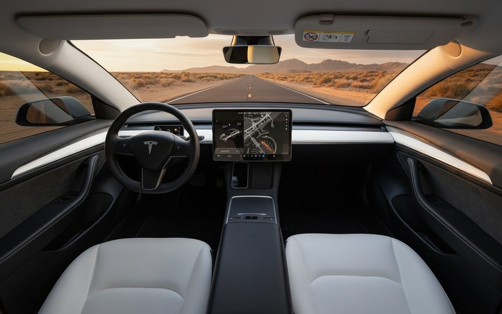 Tesla Model3 2023 interior view showing trim – rental in Dubai