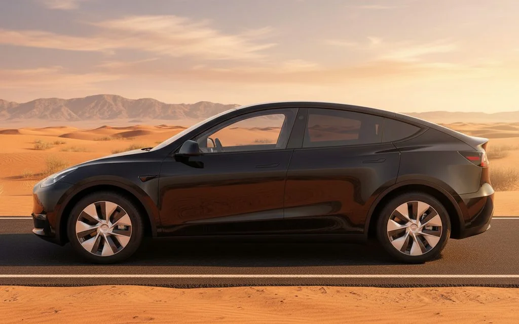 Tesla ModelY 2023 Black side profile – rental in Dubai