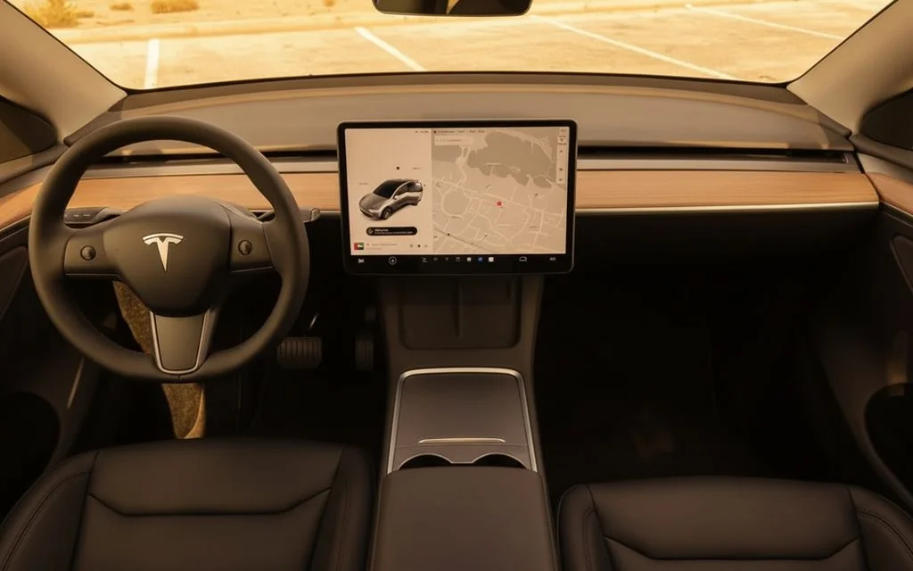 Tesla ModelY 2023 interior view showing trim – rental in Dubai