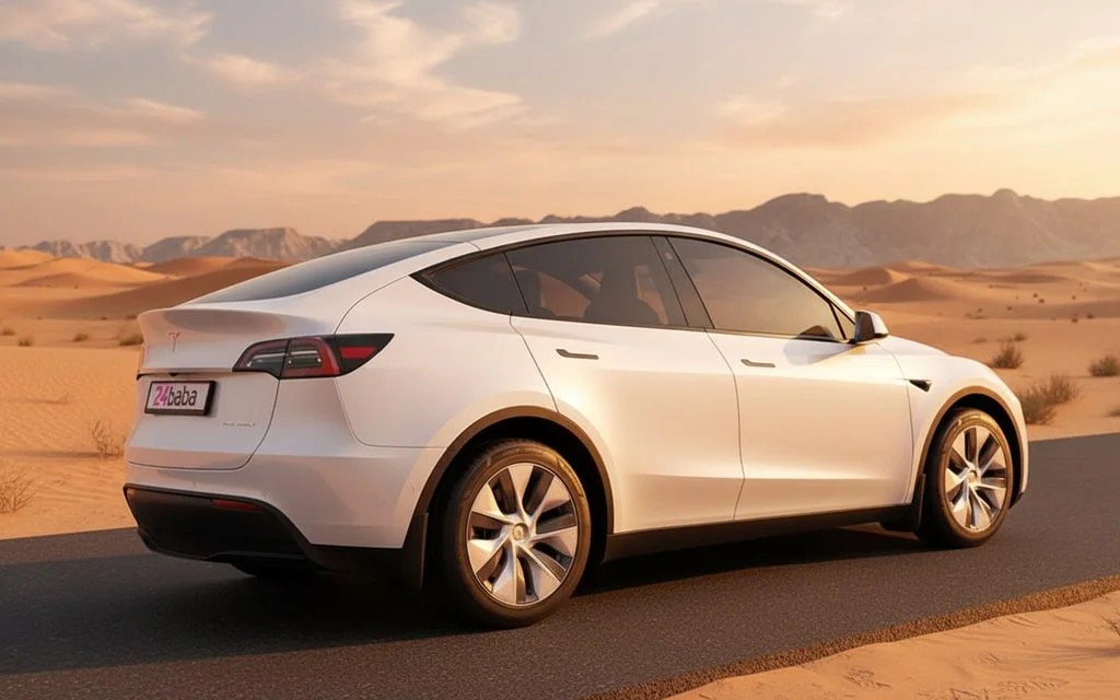 Tesla ModelY 2022 White side profile – rental in Dubai