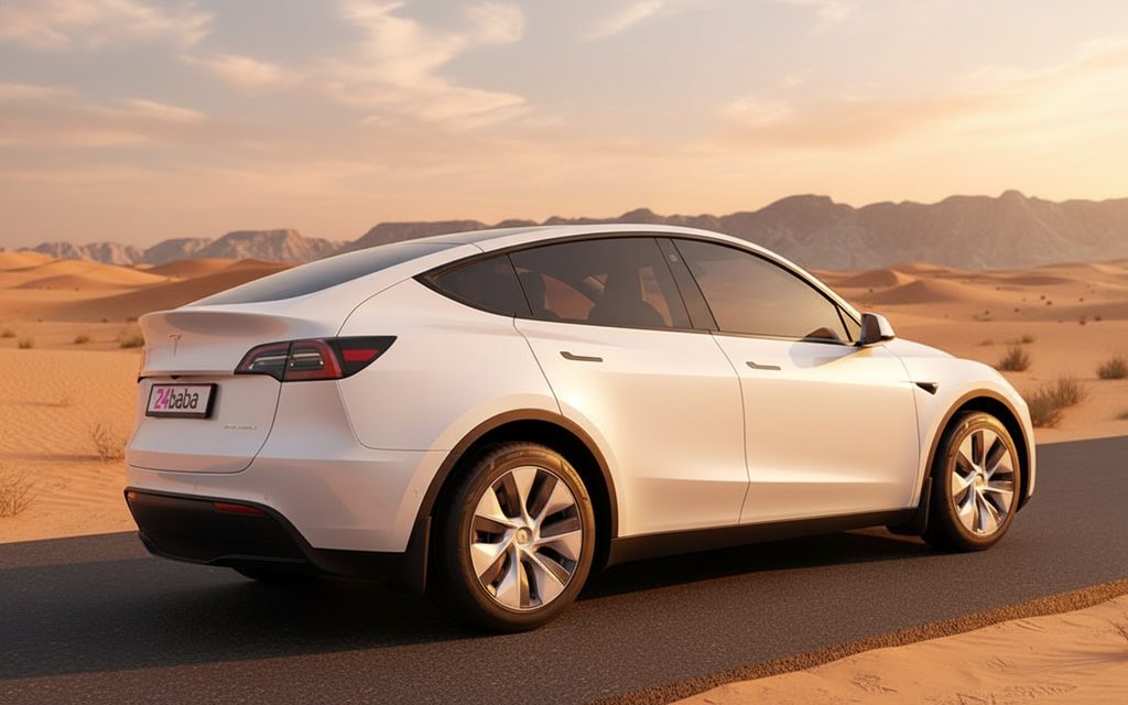 Tesla ModelY 2022 White side profile – rental in Dubai