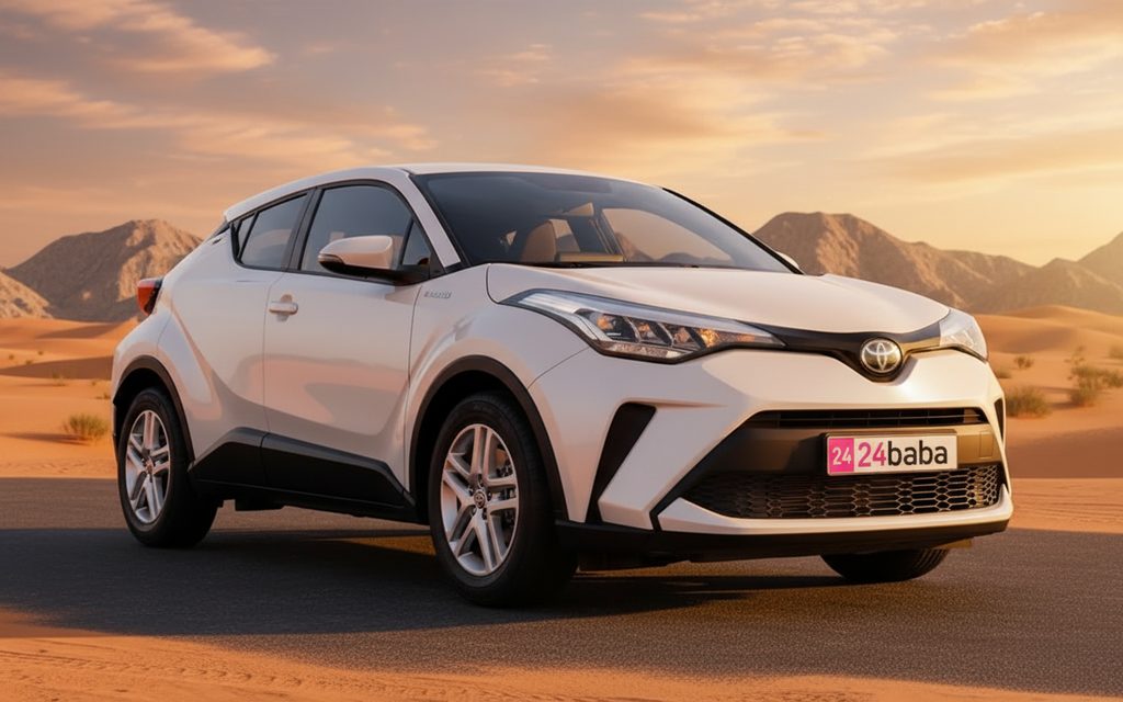 Toyota C Hr 2023 White front view with headlights – rental in Dubai