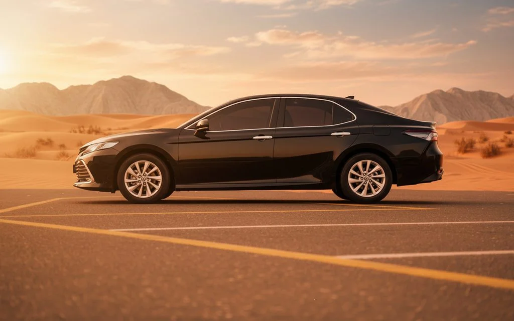 Toyota Camry 2023 Black side profile – rental in Dubai