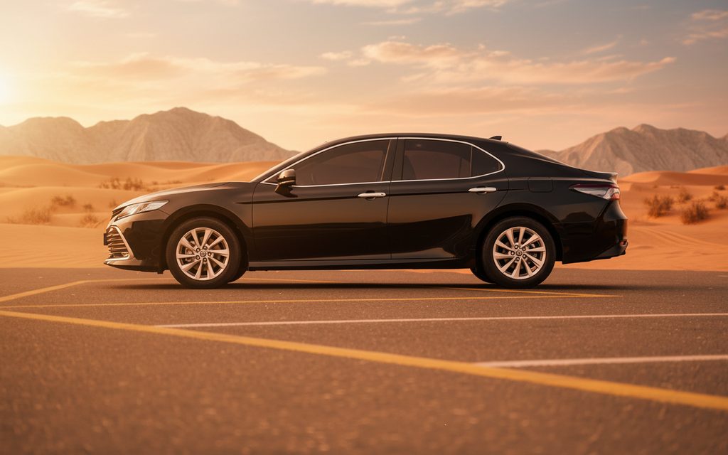 Toyota Camry 2023 Black side profile – rental in Dubai