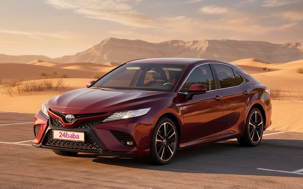 Toyota Camry 2020 Red front view with headlights – rental in Dubai