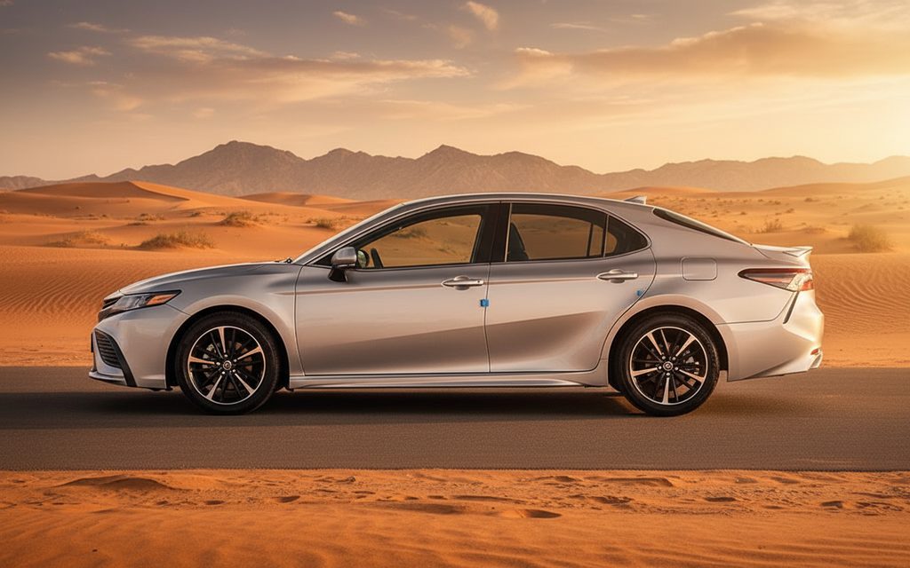 Toyota Camry 2022 Silver side profile – rental in Dubai
