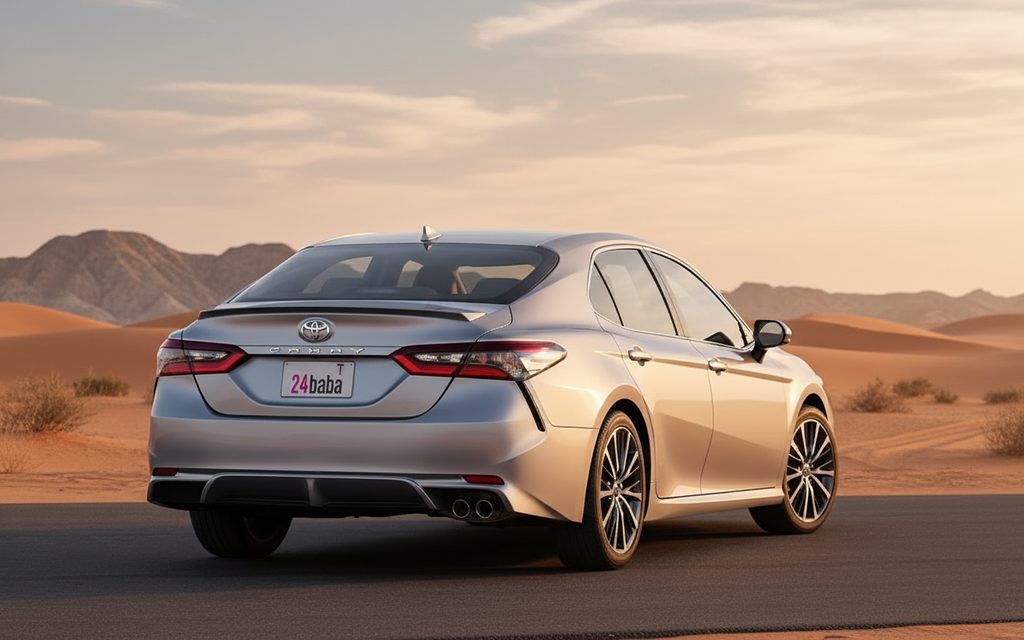 Toyota Camry 2022 Silver rear view showing taillights – rental in Dubai