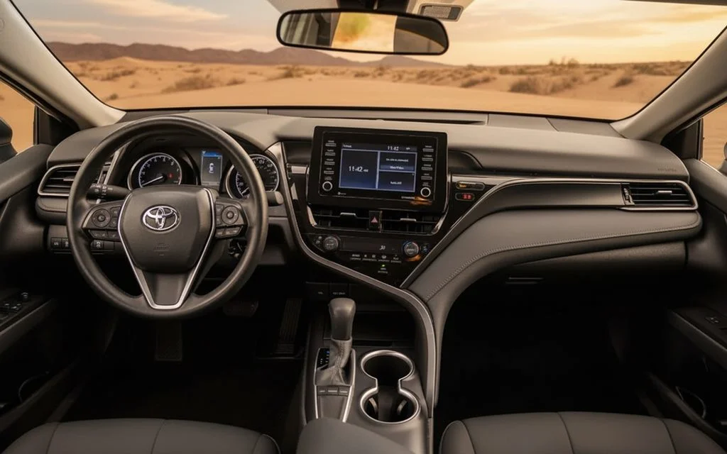 Toyota Camry 2024 interior view showing trim – rental in Dubai