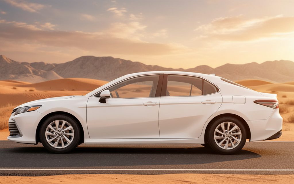Toyota Camry 2024 White side profile – rental in Dubai
