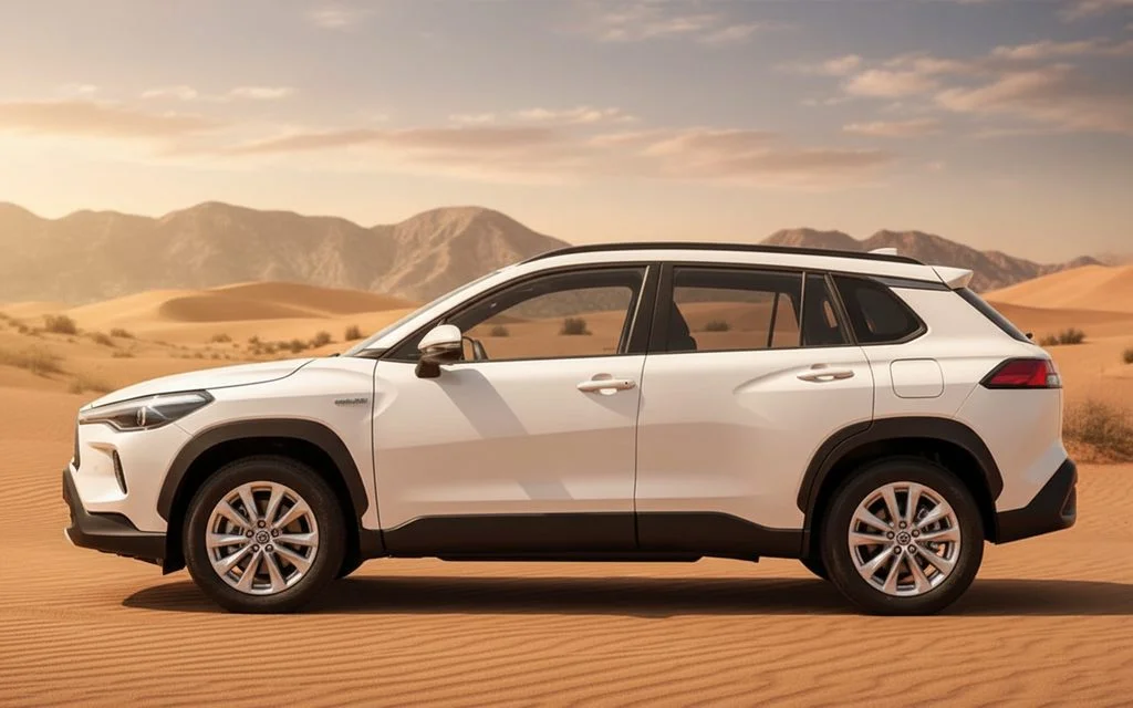 Toyota CorollaCross 2025 White side profile – rental in Dubai