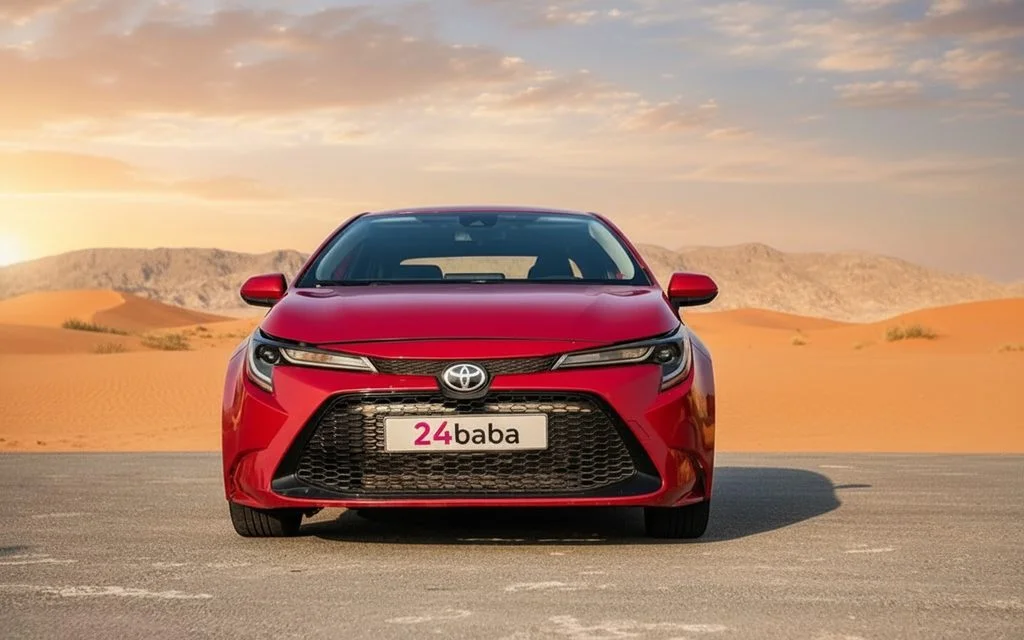 Toyota Corolla 2020 Red front view with headlights – rental in Dubai
