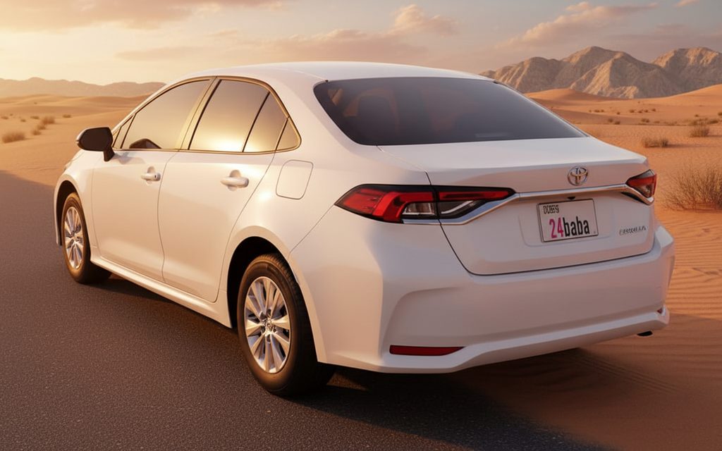 Toyota Corolla 2023 White rear view showing taillights – rental in Dubai