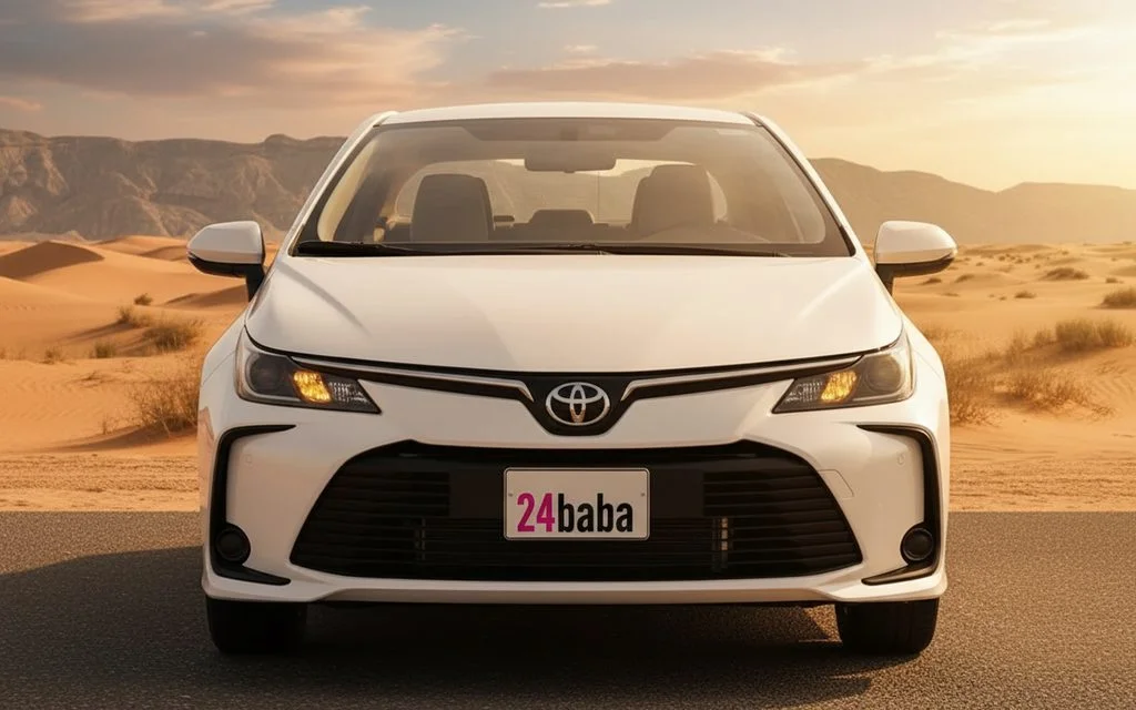 Toyota Corolla 2024 White front view with headlights – rental in Dubai