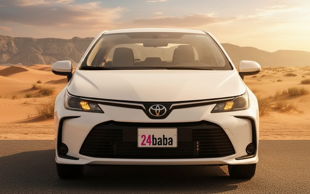 Toyota Corolla 2024 White front view with headlights – rental in Dubai