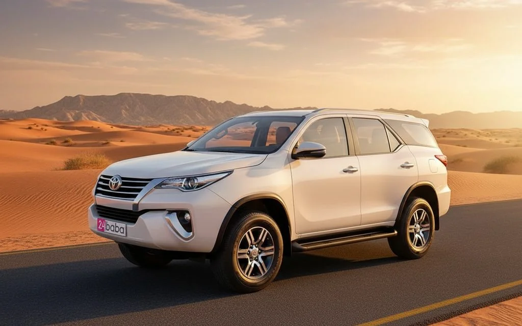 Toyota Fortuner 2023 White side profile – rental in Dubai
