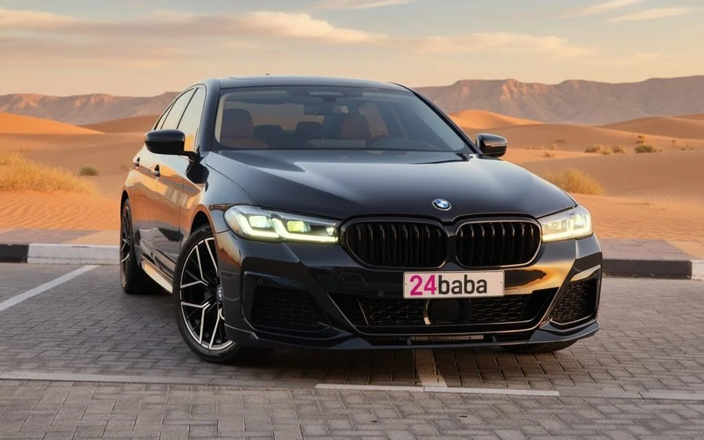 Bmw 520 2021 Black front view with headlights