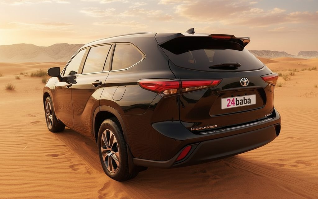 Toyota Highlander 2022 Black rear view showing taillights – rental in Dubai