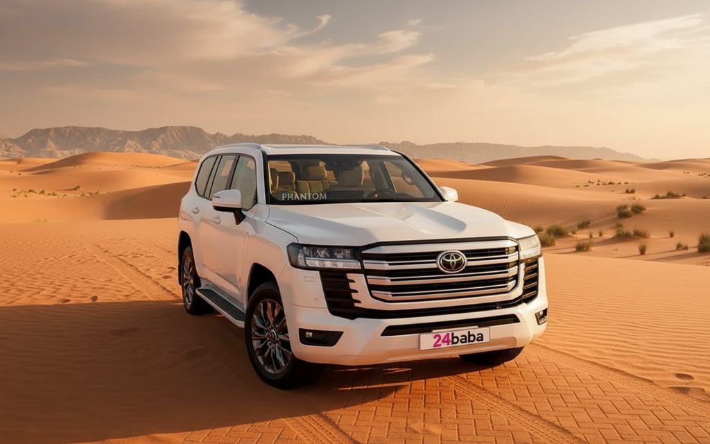 Toyota LandCruiser 2022 White front view with headlights – rental in Dubai