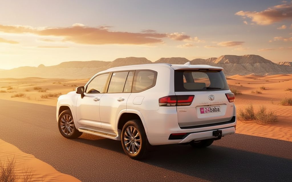 Toyota LandCruiser 2022 White rear view showing taillights – rental in Dubai