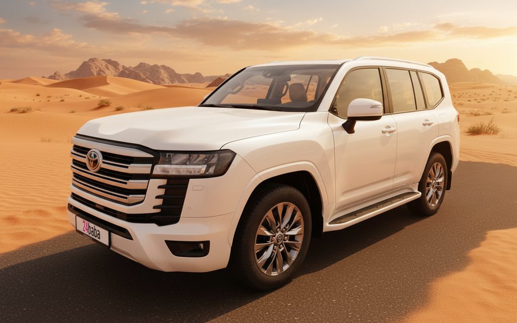 Toyota LandCruiser 2024 White front view with headlights – rental in Dubai