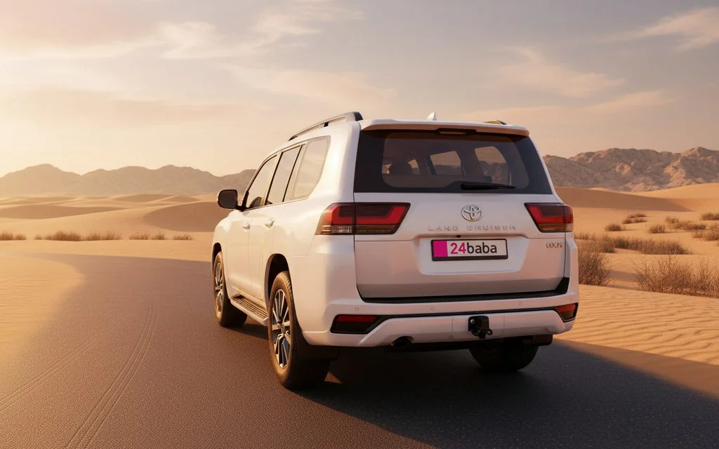 Toyota LandCruiser 2024 White rear view showing taillights – rental in Dubai